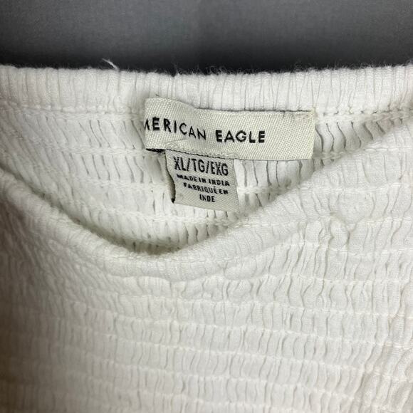 American Eagle Dress Size XL White Embroidered Eyelet Smocked Puff Cottagecore - Picture 2 of 6